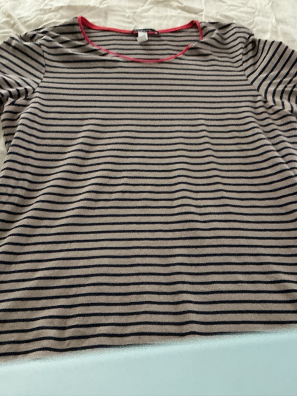 Striped Short Sleeve Tee with Pink Trim